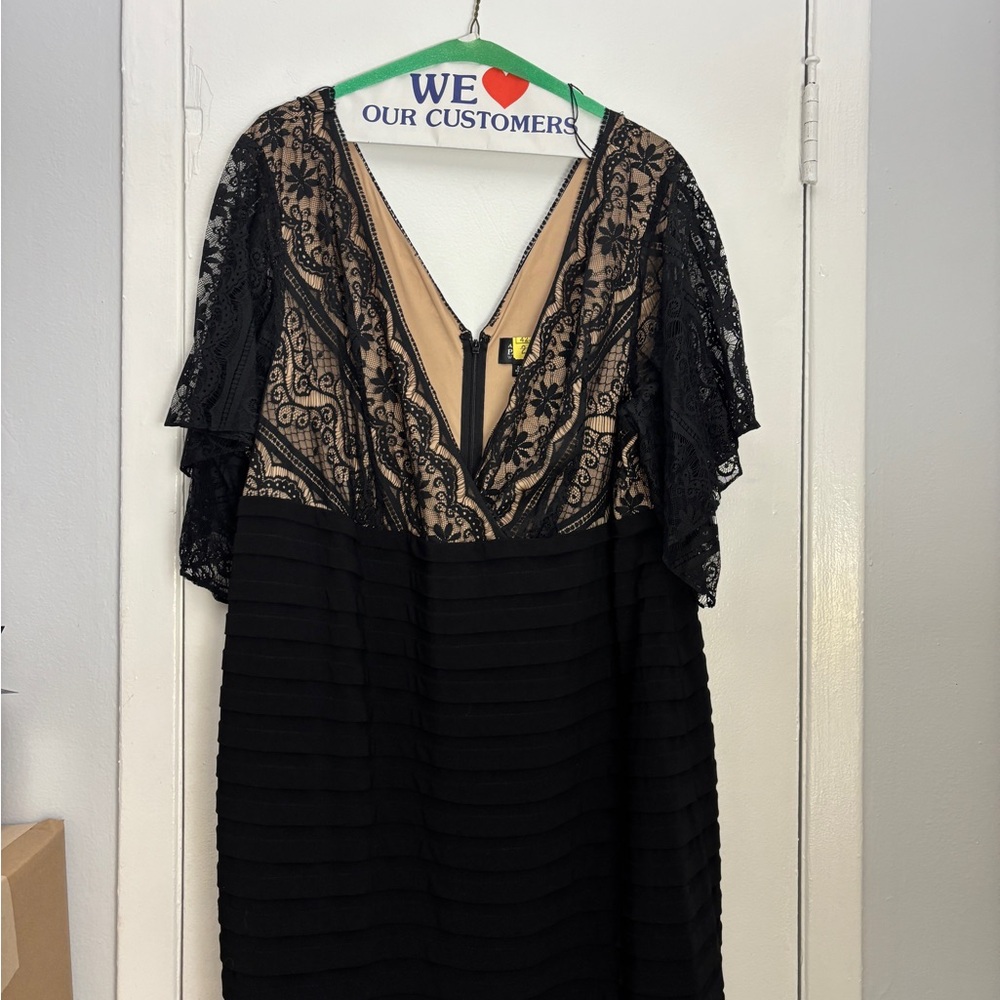 Adrianna Papell Black and Nude Asymmetrical Dress